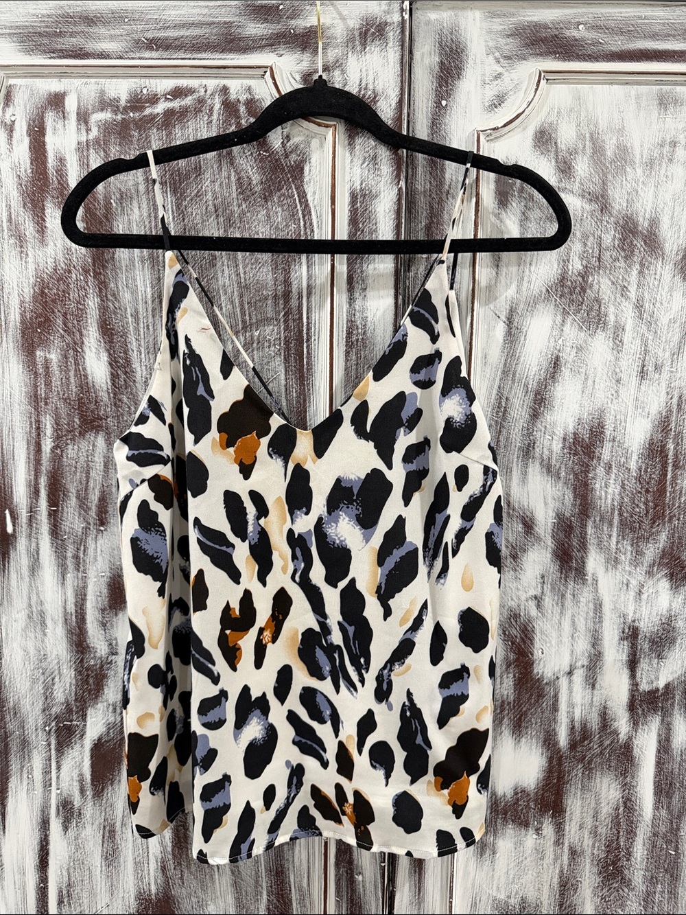 TCEC Cream Leopard Print Satin Cami with Black and Brown Spots